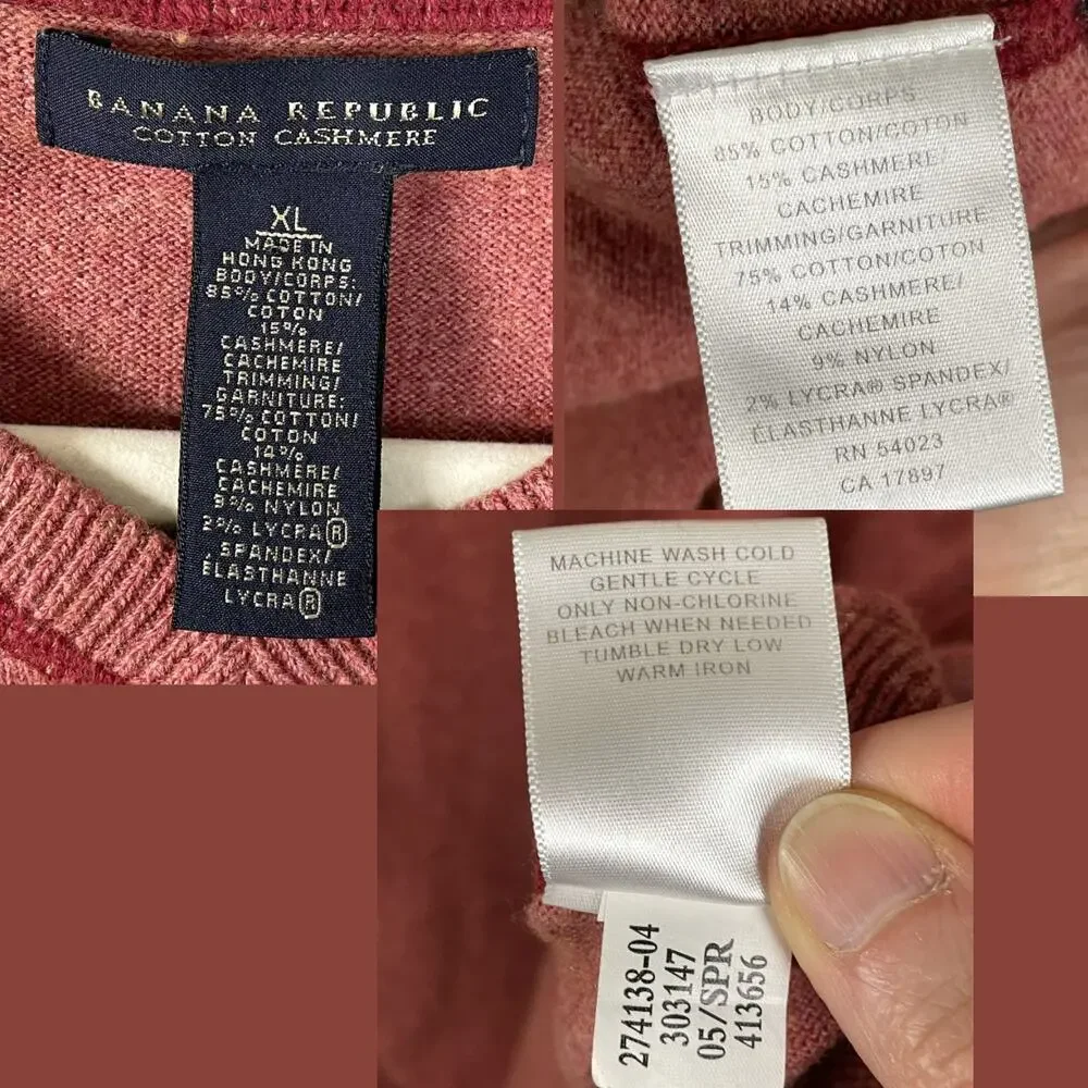VTG Banana Republic XL Rust Burnt‎ Orange Cotton Cashmere V Neck Fall Sweater